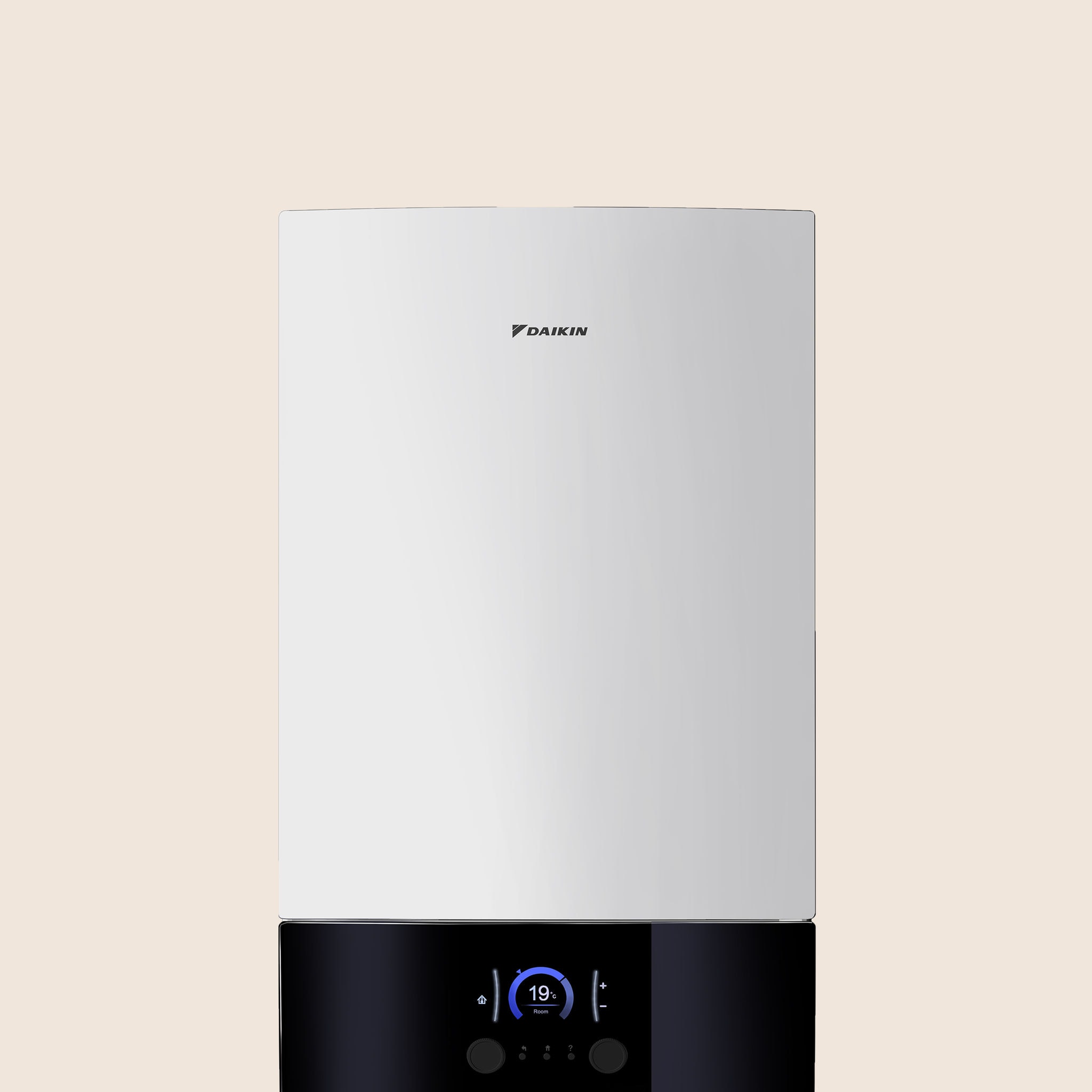 Prikaz s prednje strane unutarnje jedinice Daikin Altherma 3 R MT W, srednjetemperaturne toplotne pumpe zrak-voda.