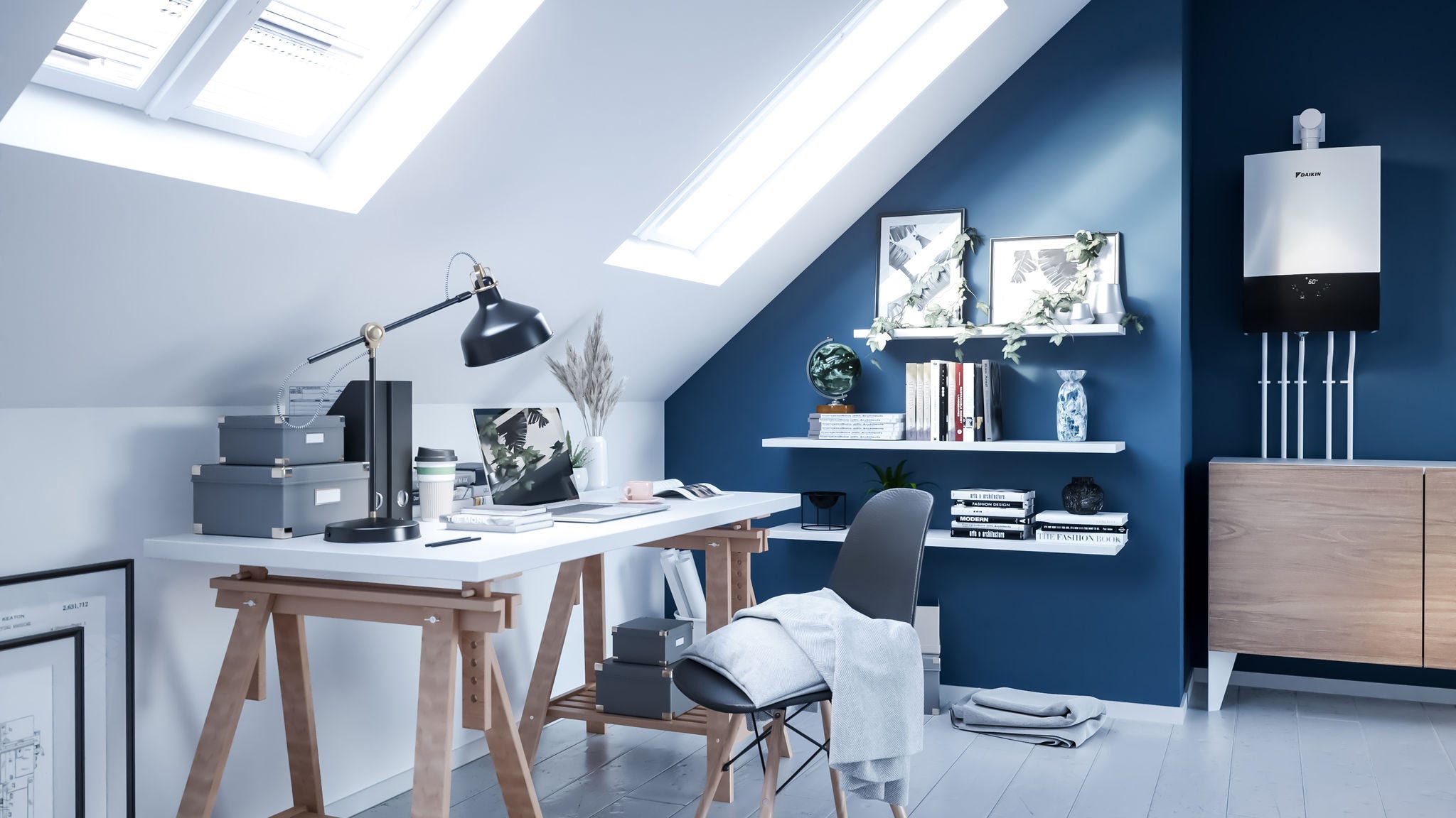 Unutrašnja jedinica plinskog kondenzacijskog bojlera ugrađena u sobu u studentskom domu