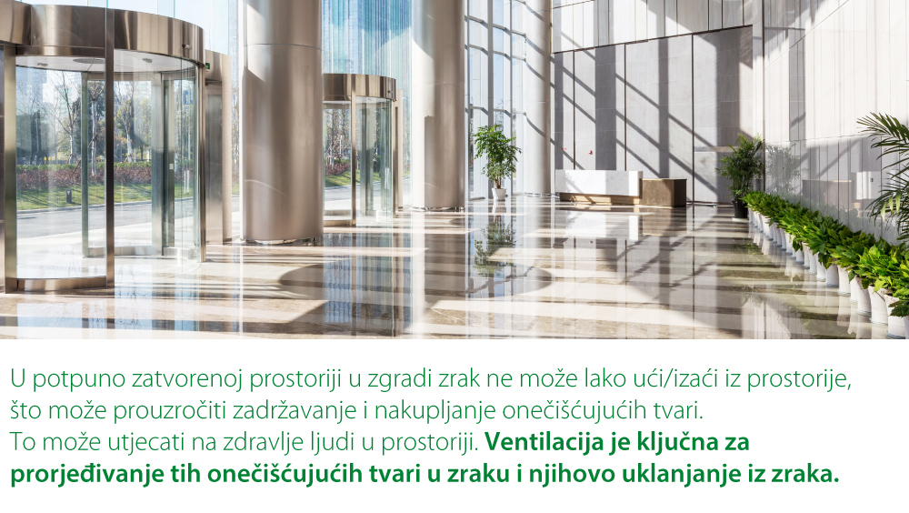 savremeno predvorje uredske zgrade sa staklenim zidom i biljkama